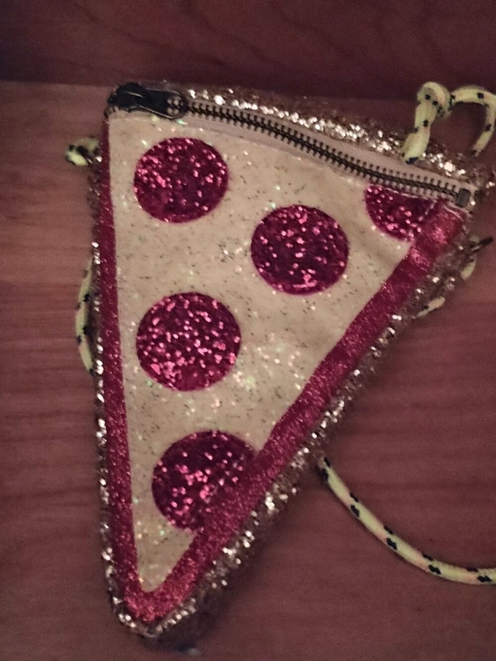 Glittered Pizza Shaped Shoulder Mini Bag With Pepperoni